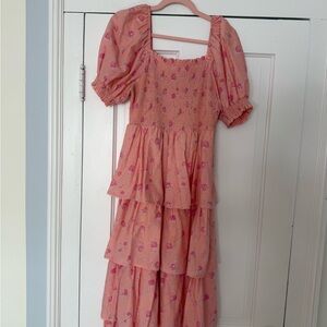 LoveShackFancy Peach Floral Tiered Dress